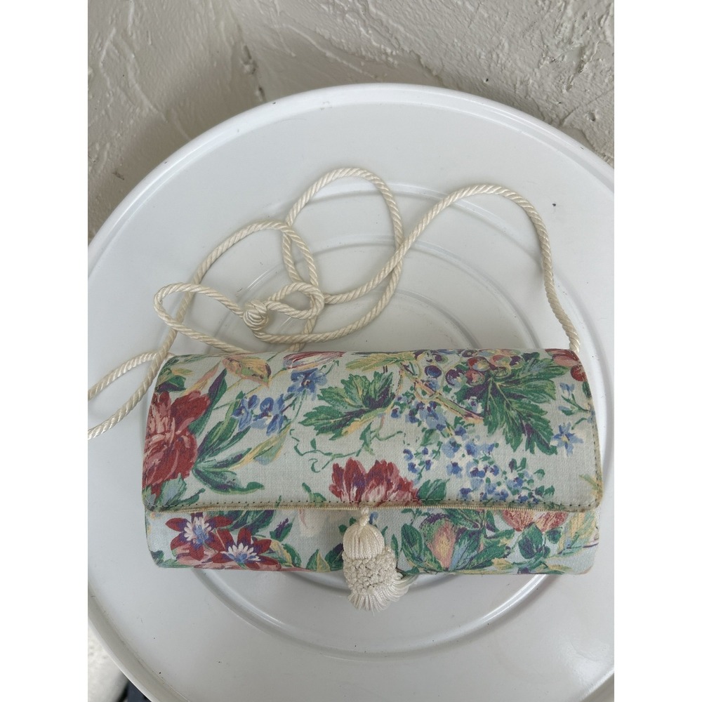 Mark Baren Vintage Floral Tapestry Crossbody Bag Tassel Rope Strap Small
